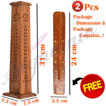 SIGNAMIO® 2pcs Square Wooden Agarbatti Stand with Ash Catcher