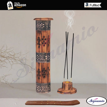 SIGNAMIO® 2pcs Tower Wooden Agarbatti Stand with Ash Catcher