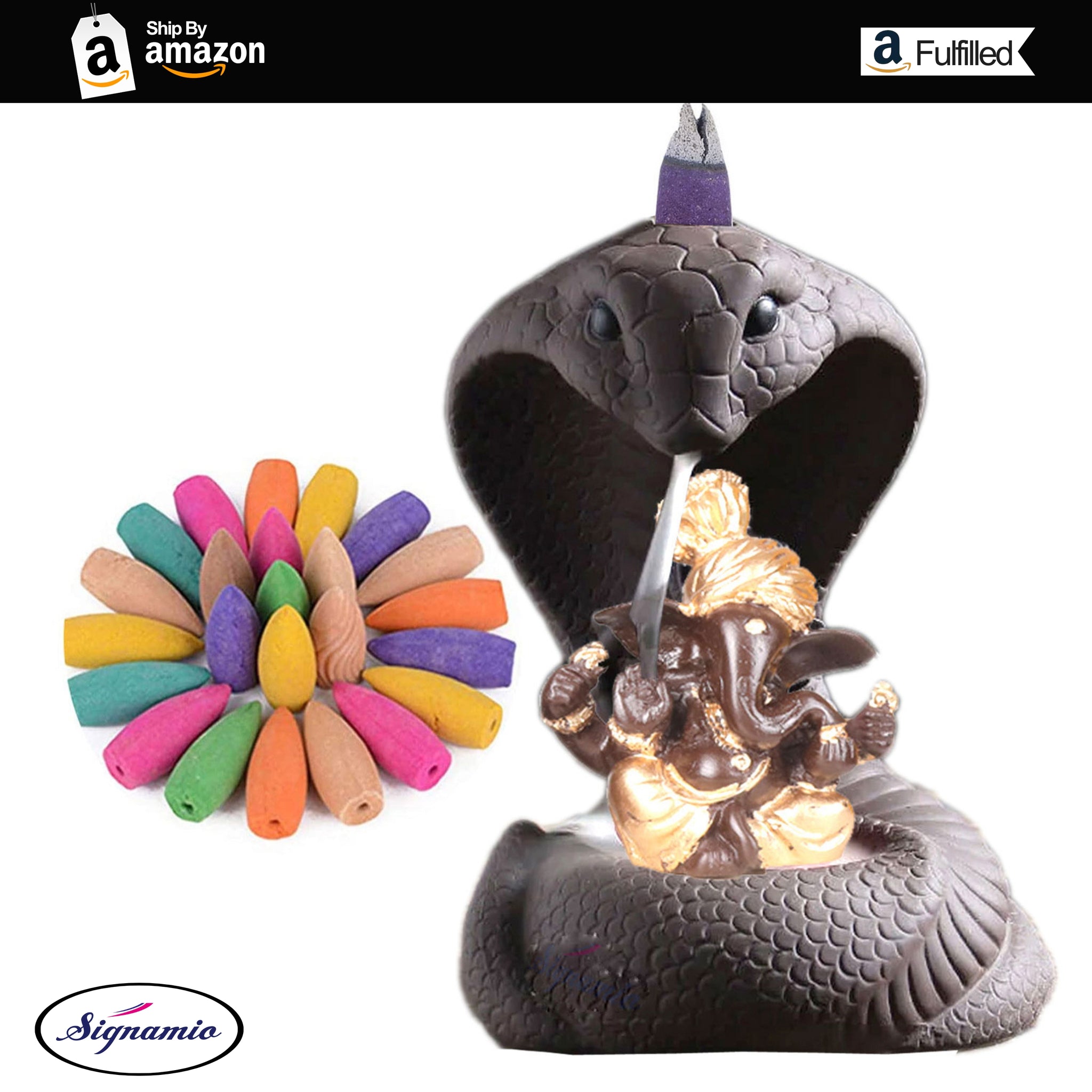 Ceramic Snake Ganesha backflow Smoke  Fountain Incense Burner - 1 Pcs/30 Cones